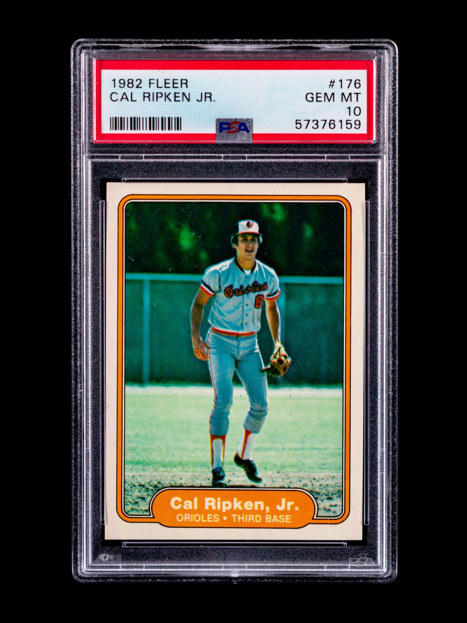 A 1982 Fleer Cal Ripken Jr. Rookie Baseball Card No. 176 (PSA 10, GEM MINT),