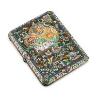 A Russian En Plein Enamel and Silver Cigarette Case