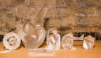 A Group of Five Lalique Frosted Glass Articles Height of Sylvie vase 8 1/4 inches.