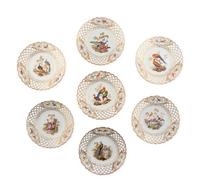A Set of Seven Meissen Porcelain Reticulated Dessert Plates