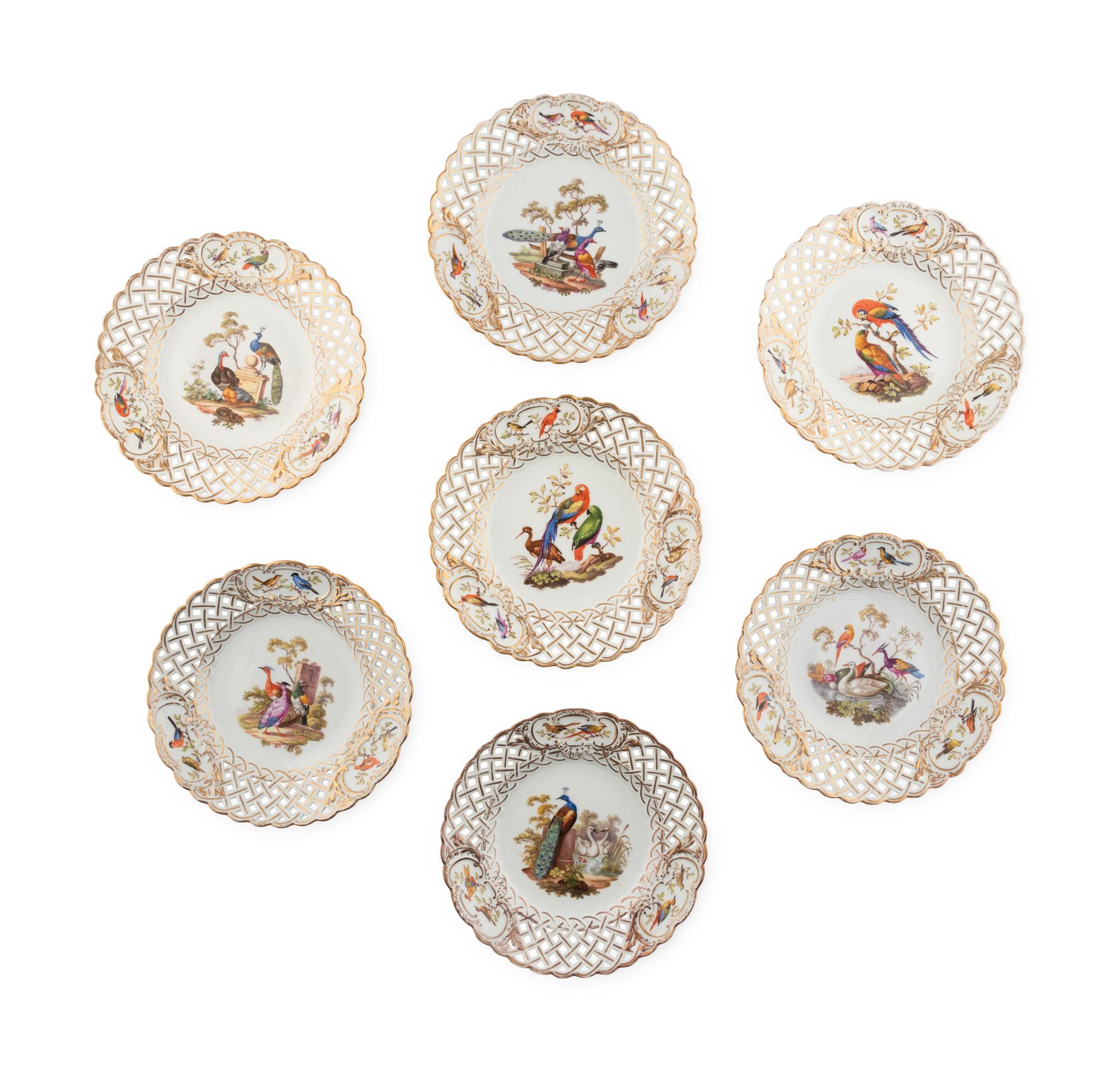 A Set of Seven Meissen Porcelain Reticulated Dessert Plates