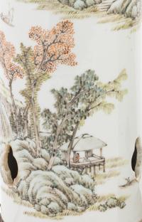 A Pair of Chinese Qianjiang Porcelain Hat Holders Mounted as Lamps