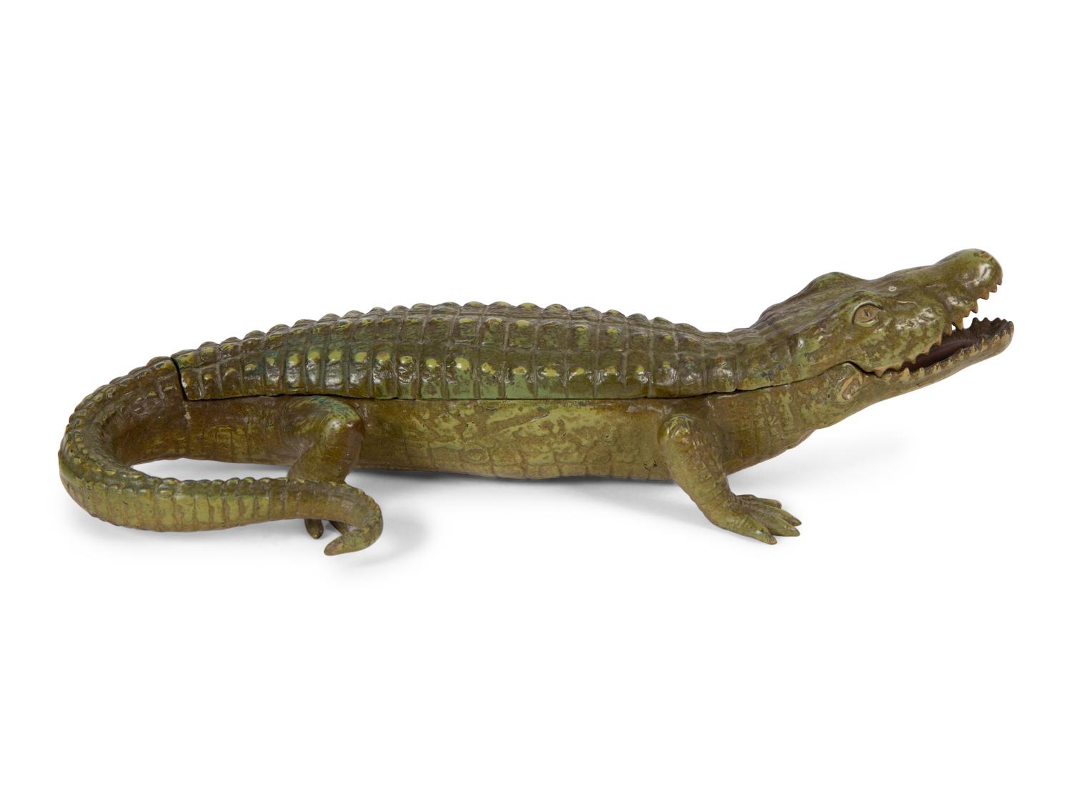 An Austrian Cold-Painted Bronze Crocodile Form Ink Stand