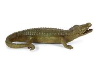 An Austrian Cold-Painted Bronze Crocodile Form Ink Stand