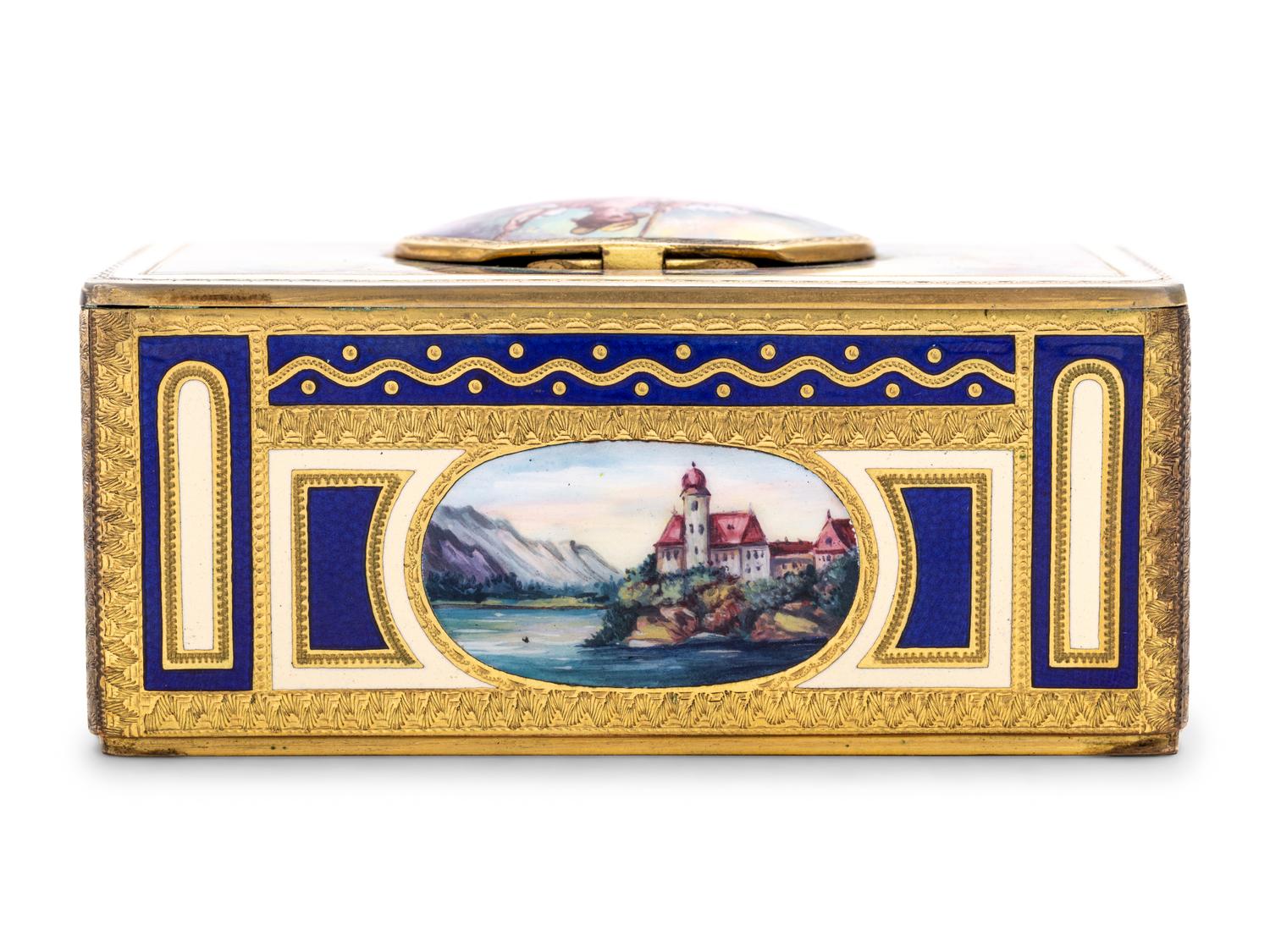 A German Hand-Painted Enamel Singing Bird Automaton Box