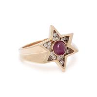 RUBY, DIAMOND, AND YELLOW GOLD STAR RING