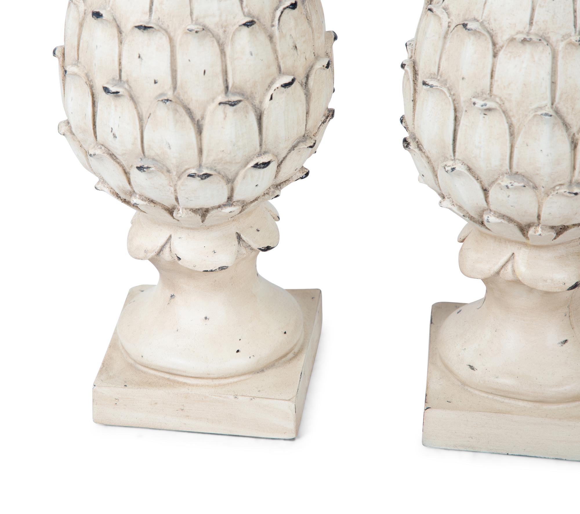 A Pair of Painted Composition Artichoke Finials — 20TH/21ST CENTURY
