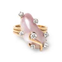 A 14 Karat Yellow Gold, Baroque Pearl and Diamond Ring, 7.60 dwts.
