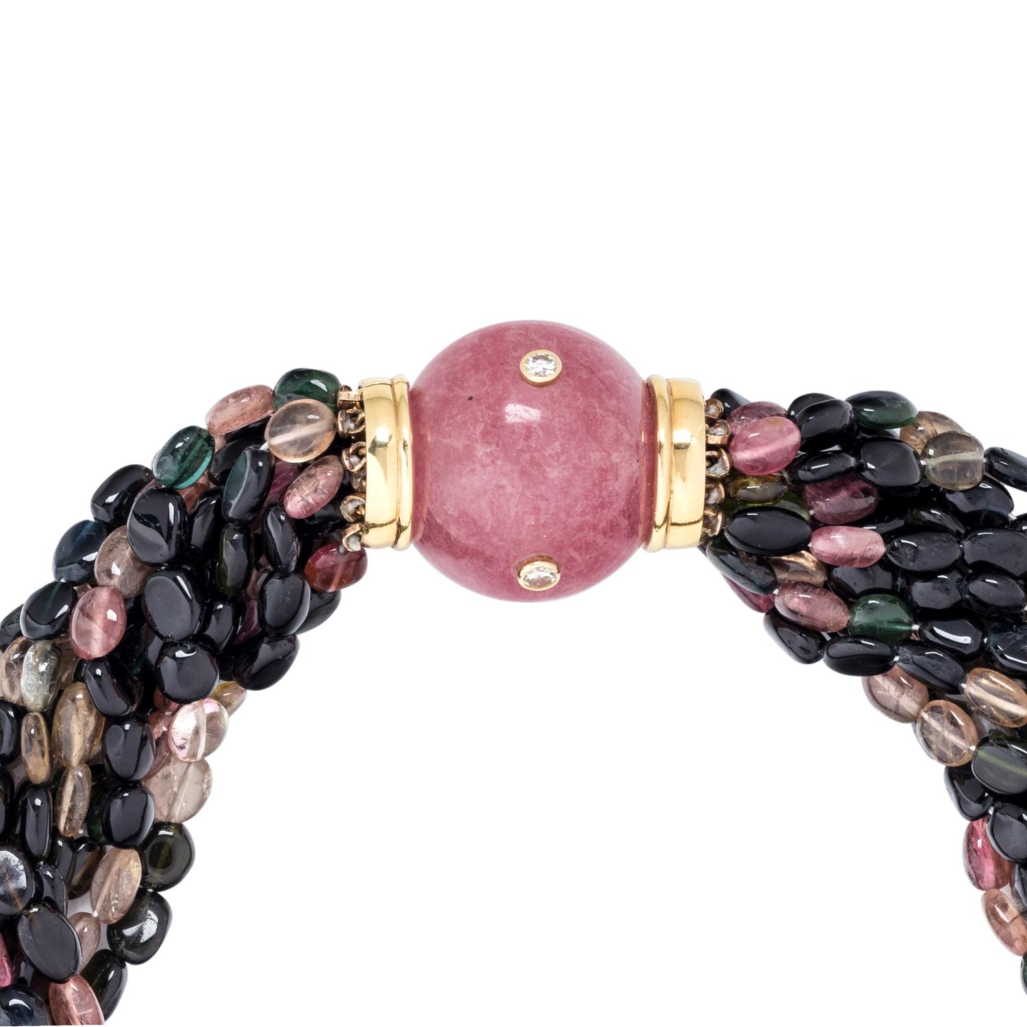 TOURMALINE, GLASS AND DIAMOND TORSADE NECKLACE
