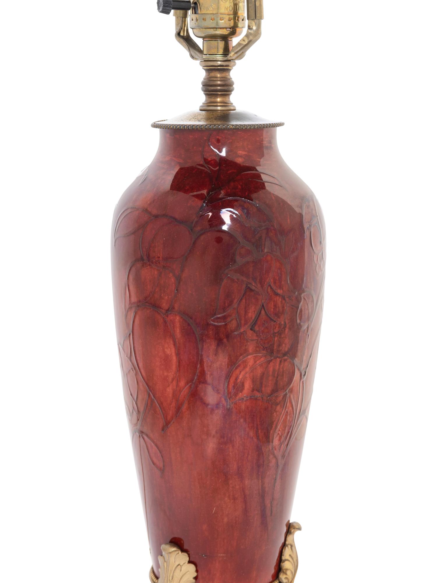 An English Red-Glazed Pottery Vase Mounted as a Lamp
