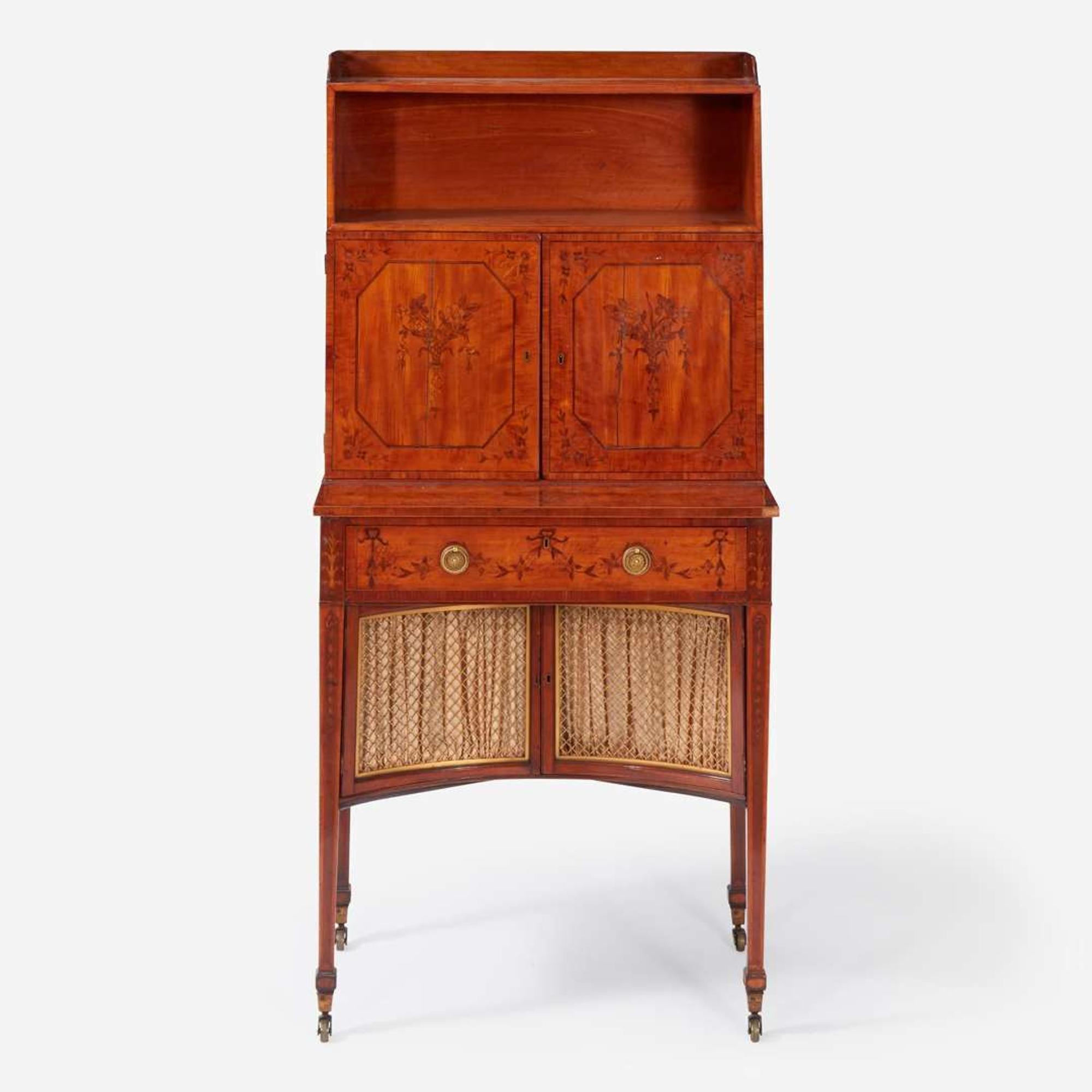 A George III Marquetry Inlaid Satinwood and Fruitwood bonheur du jour
