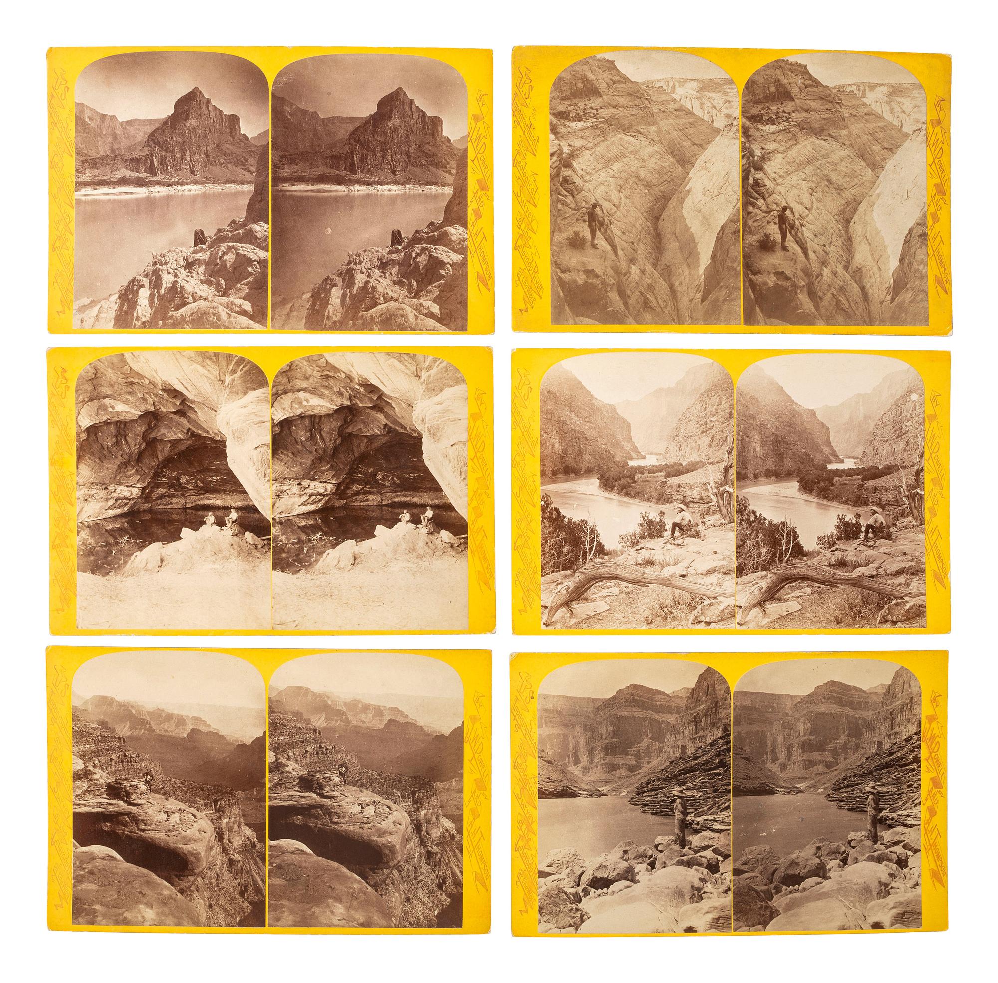 [WESTERN AMERICANA]. HILLERS, John K., FENNIMORE, J., and BEAMAN, E.O., photographers. A group of 10 Powell Expedition stereoviews, featuring images of crew members, boats, and the photographer's dark tent.