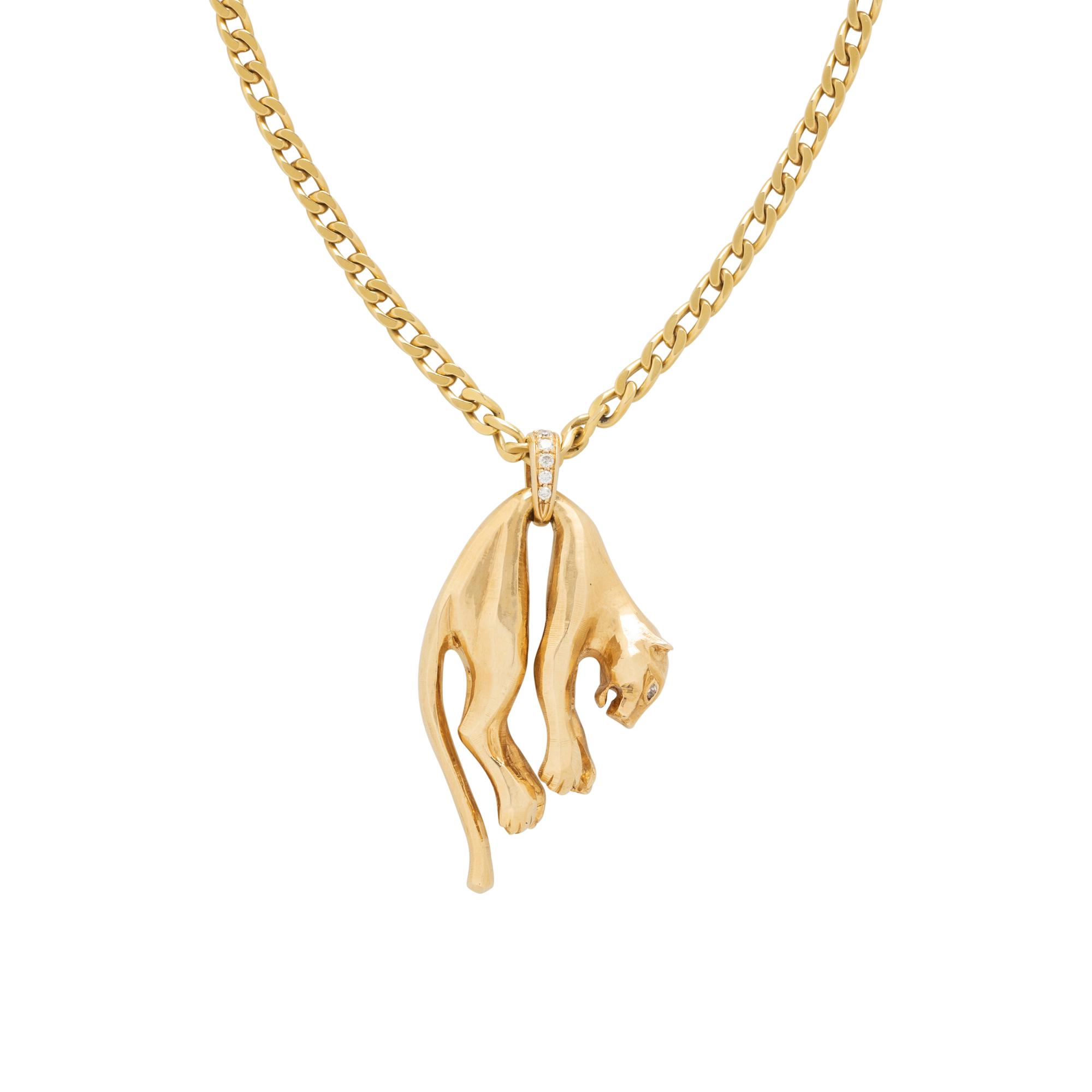 YELLOW GOLD AND DIAMOND PANTHER PENDANT/NECKLACE