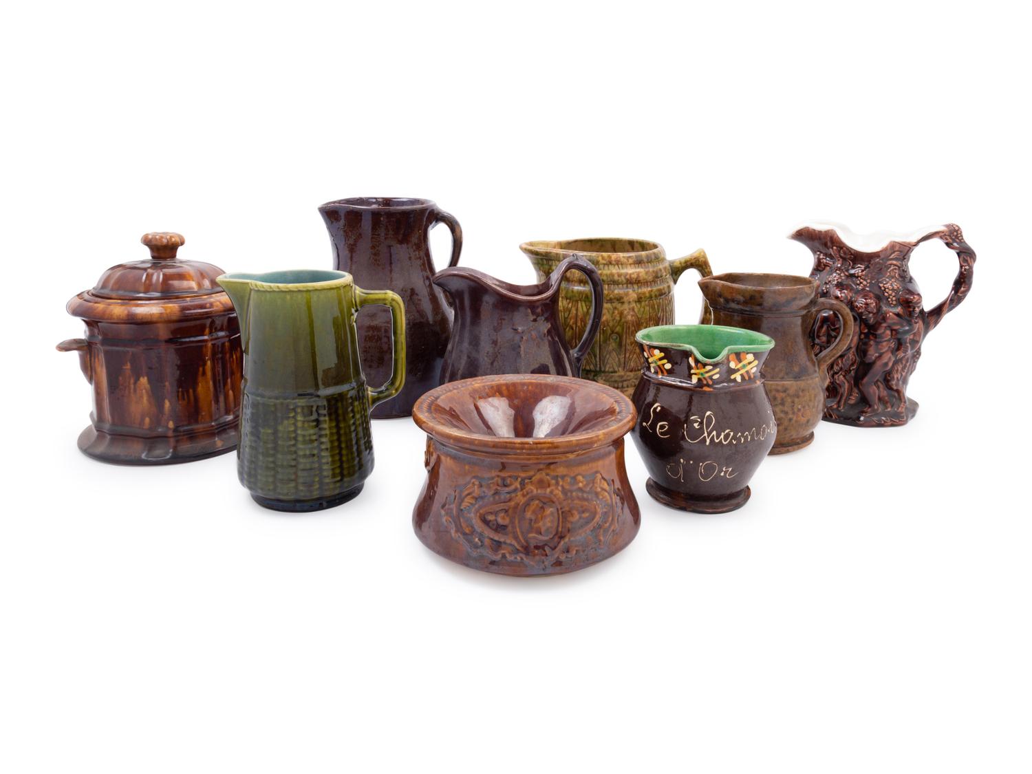 Nine Brown Glazed Pottery Articles