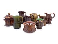 Nine Brown Glazed Pottery Articles