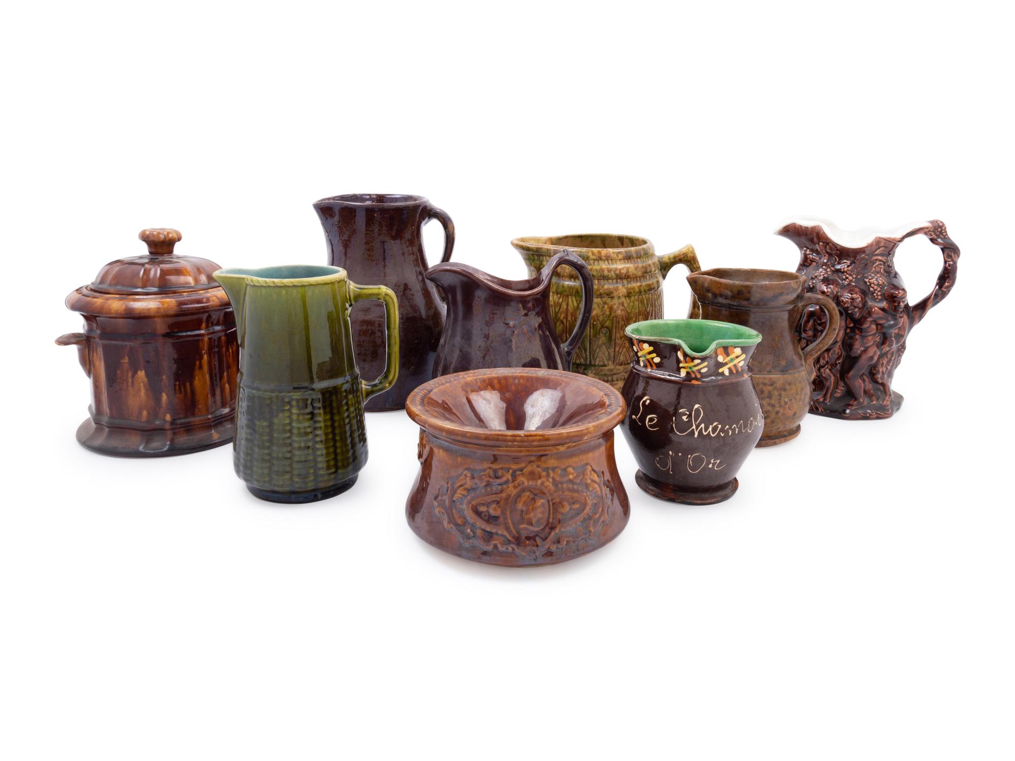 Nine Brown Glazed Pottery Articles
