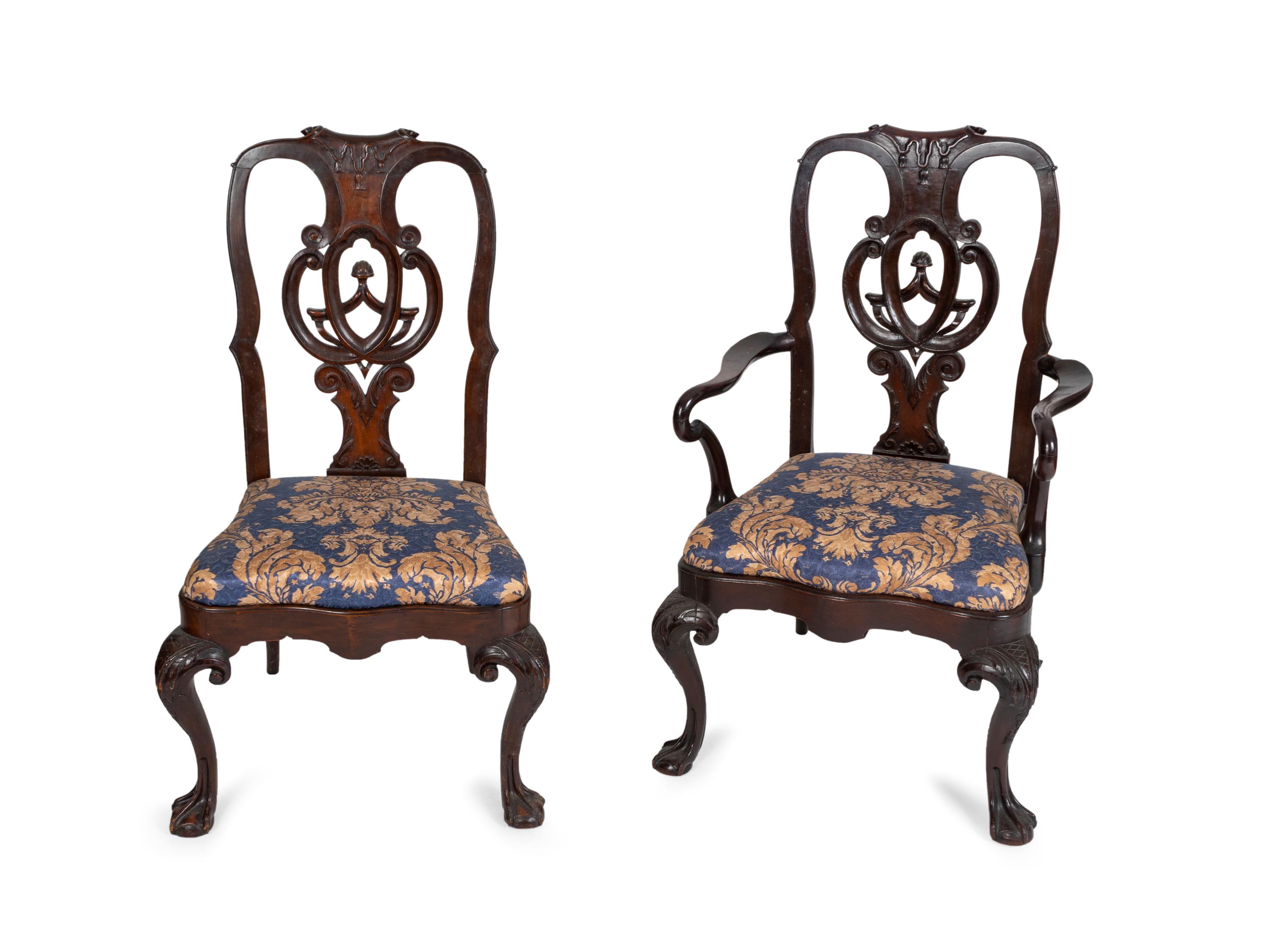 A Set of Twelve George II Style Carved Mahogany Dining Chairs — LATE 19TH/EARLY 20TH CENTURY