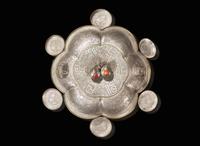 A large Chinese Cantonese embellished pewter sweetmeat set 廣作錫器一套