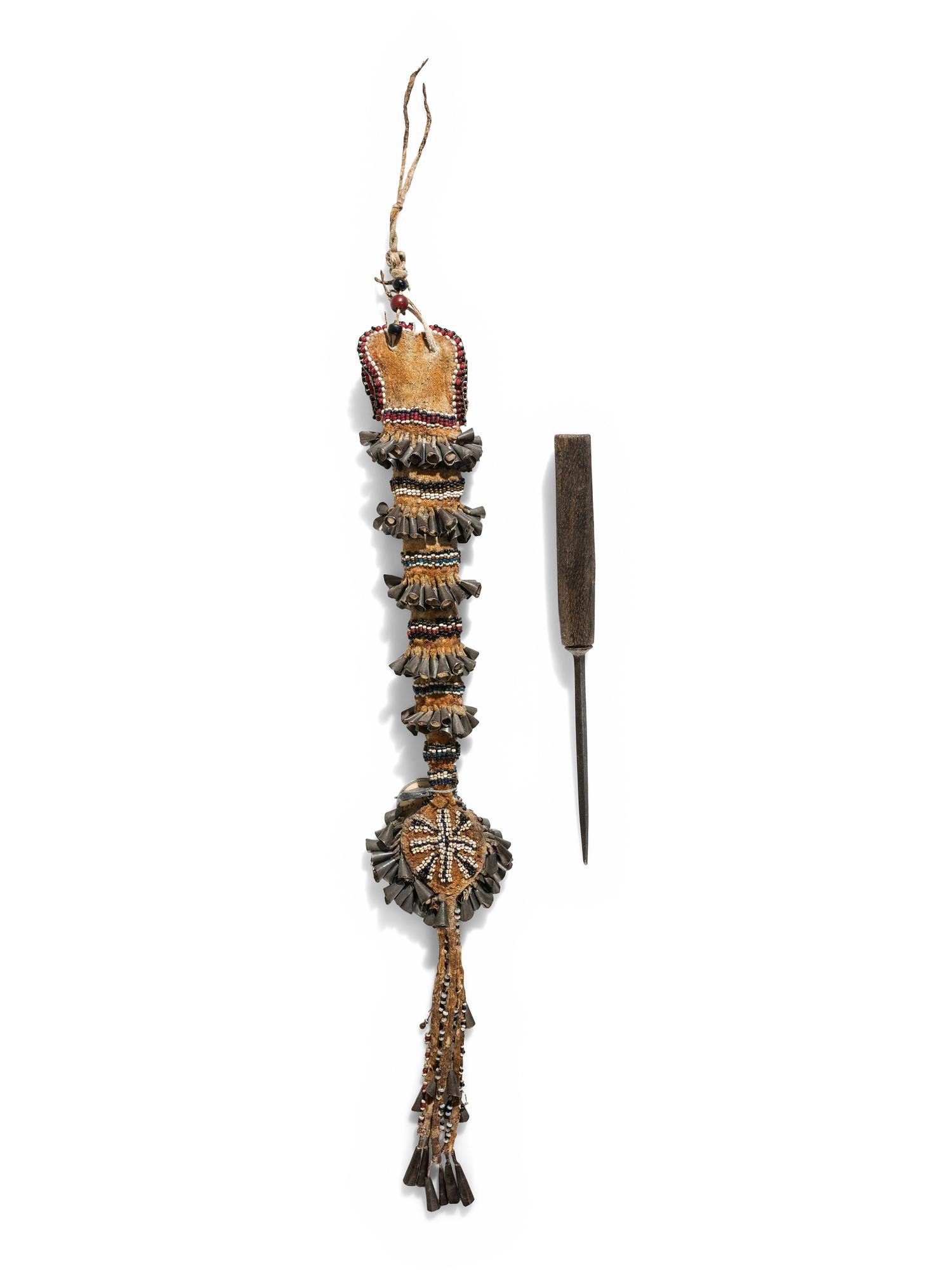 Mescalero Apache Beaded Hide Awl Case, and Awl