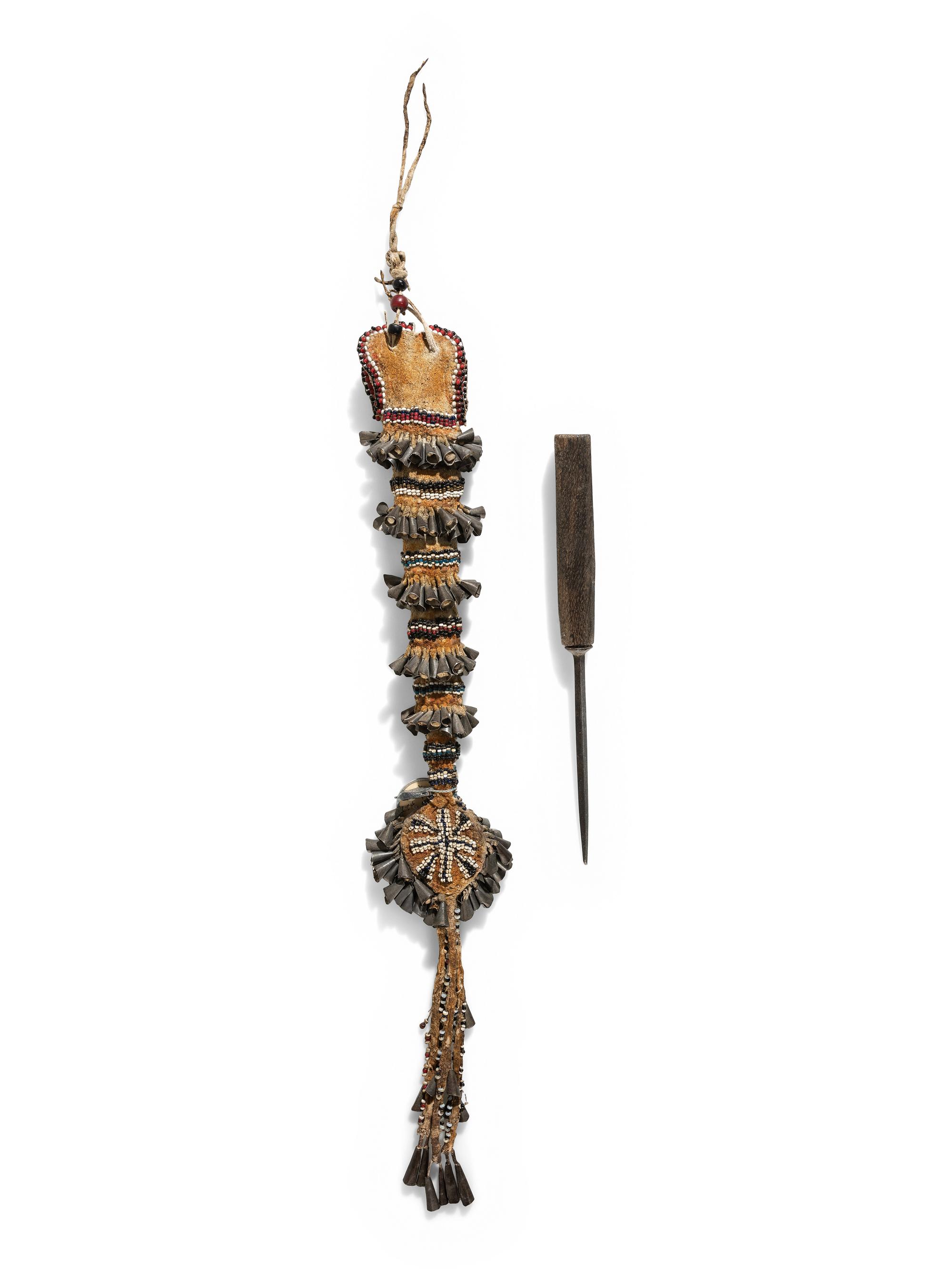 Mescalero Apache Beaded Hide Awl Case, and Awl