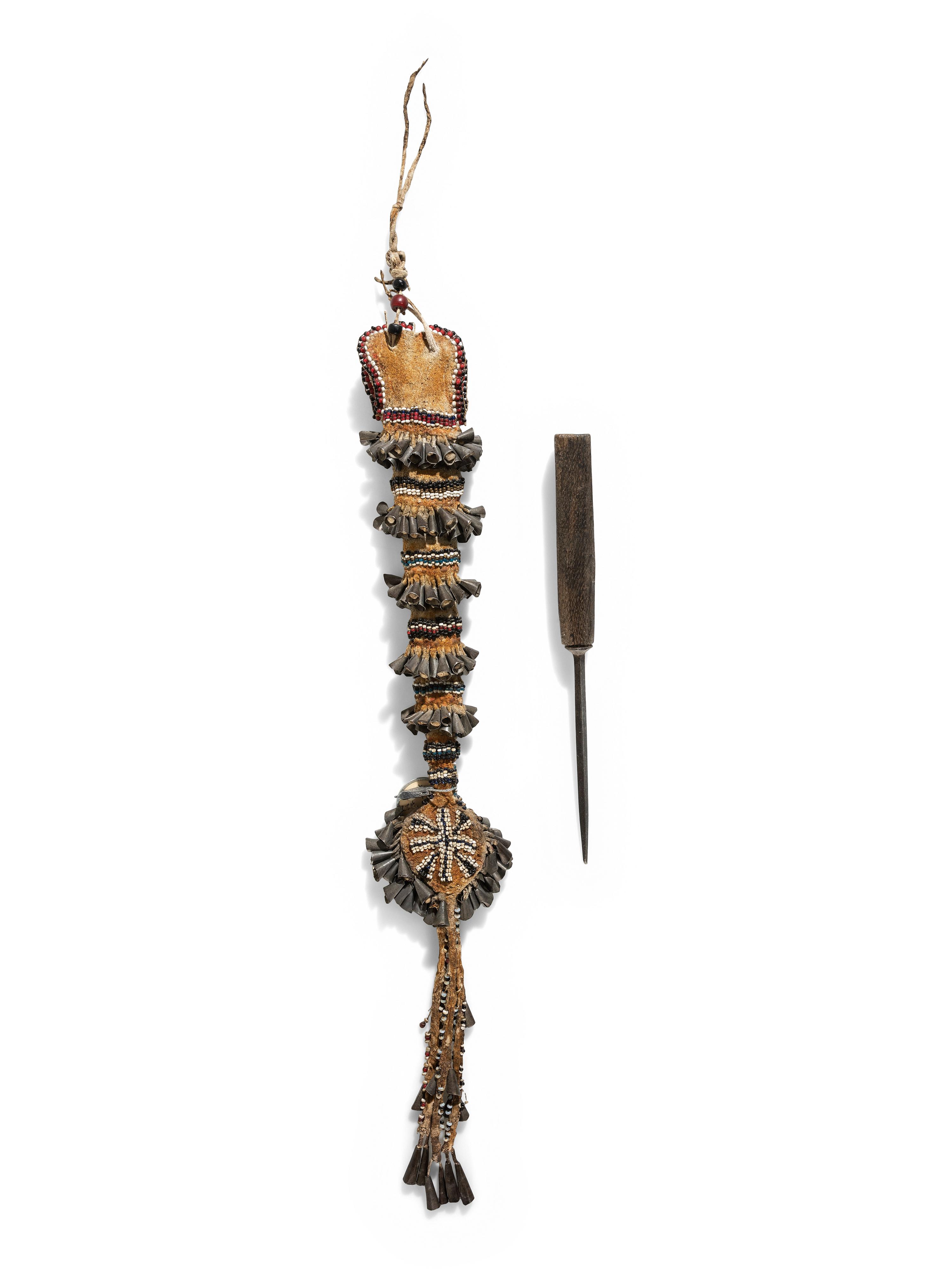 Mescalero Apache Beaded Hide Awl Case, and Awl
