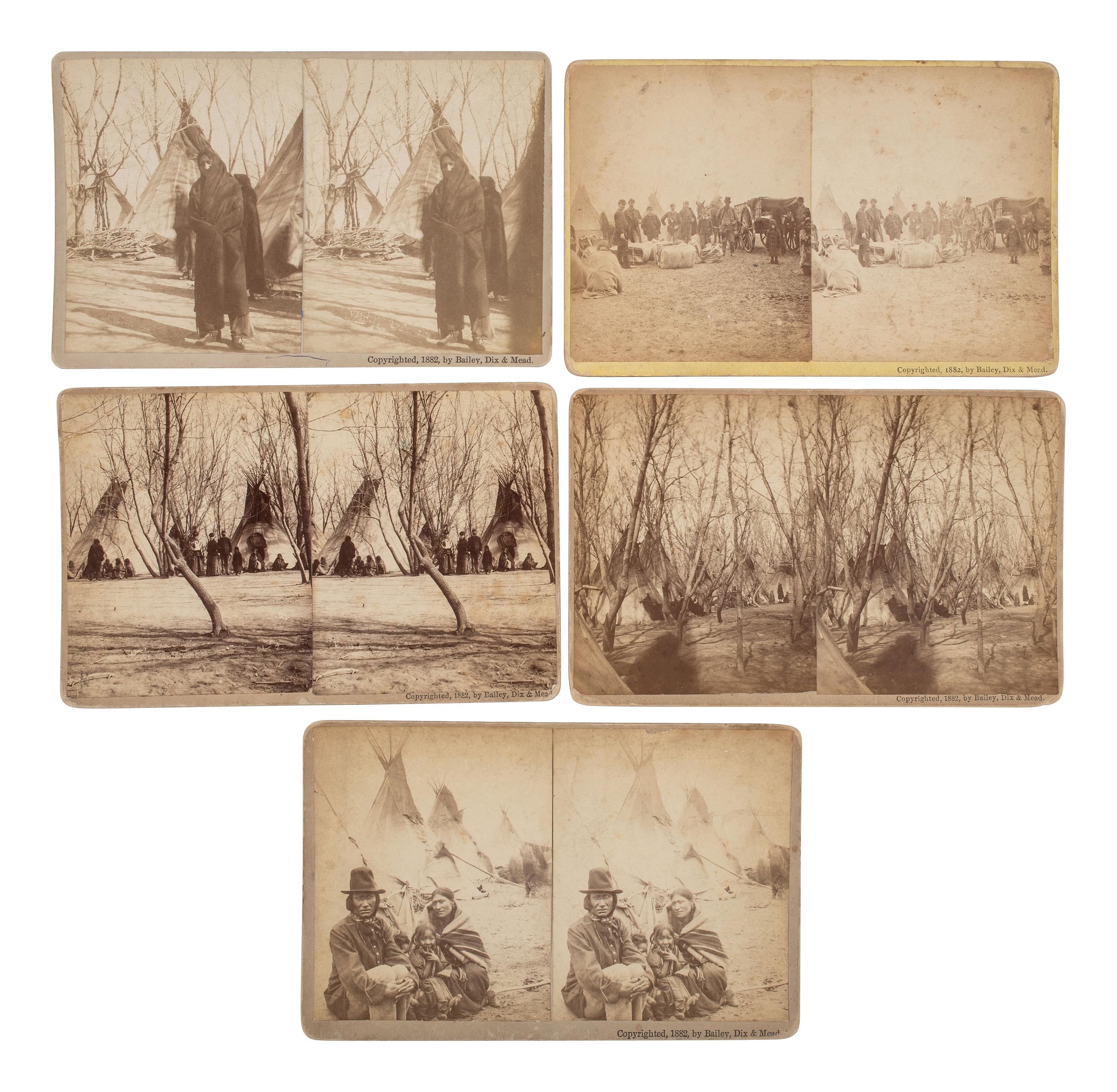 A group of 11 stereoviews documenting Sitting Bull's internment at Fort Randall, Dakota Territory. Bailey, Dix, and Mead, 1882.