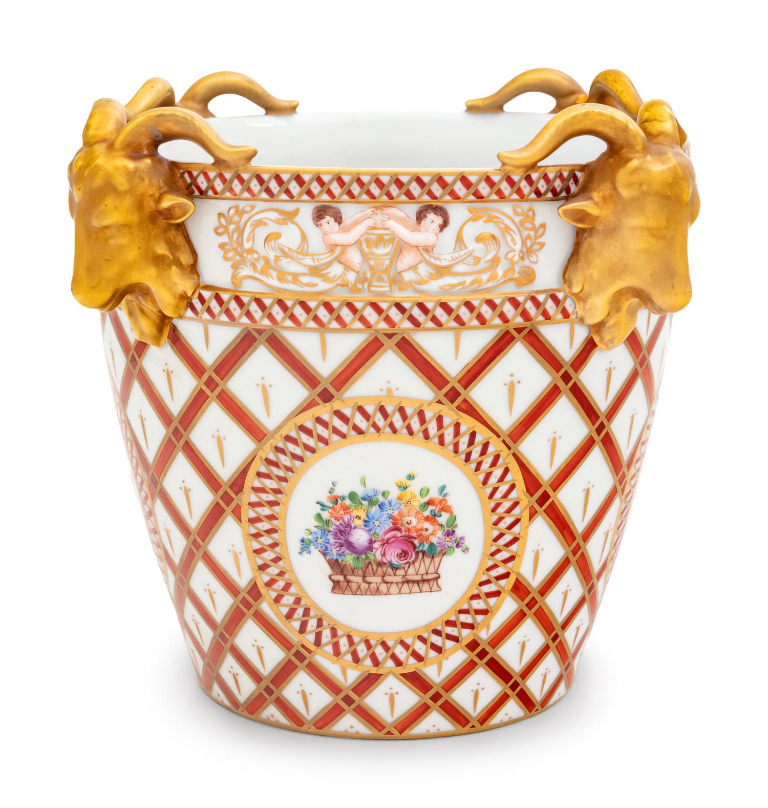 A Dresden Painted and Parcel Gilt Porcelain Pail