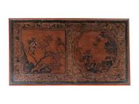 A Chinese Carved and Polychrome Painted Red Lacquered Low Table