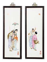 Four Porcelain Plaques Inset Hanging Panels Attributed to Wang Qi (1884-1937)