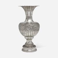 A large sterling silver floral repoussé vase late 19th / early 20th century