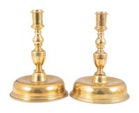 A Matched Pair of Continental Bell-Bottom Brass Candlesticks