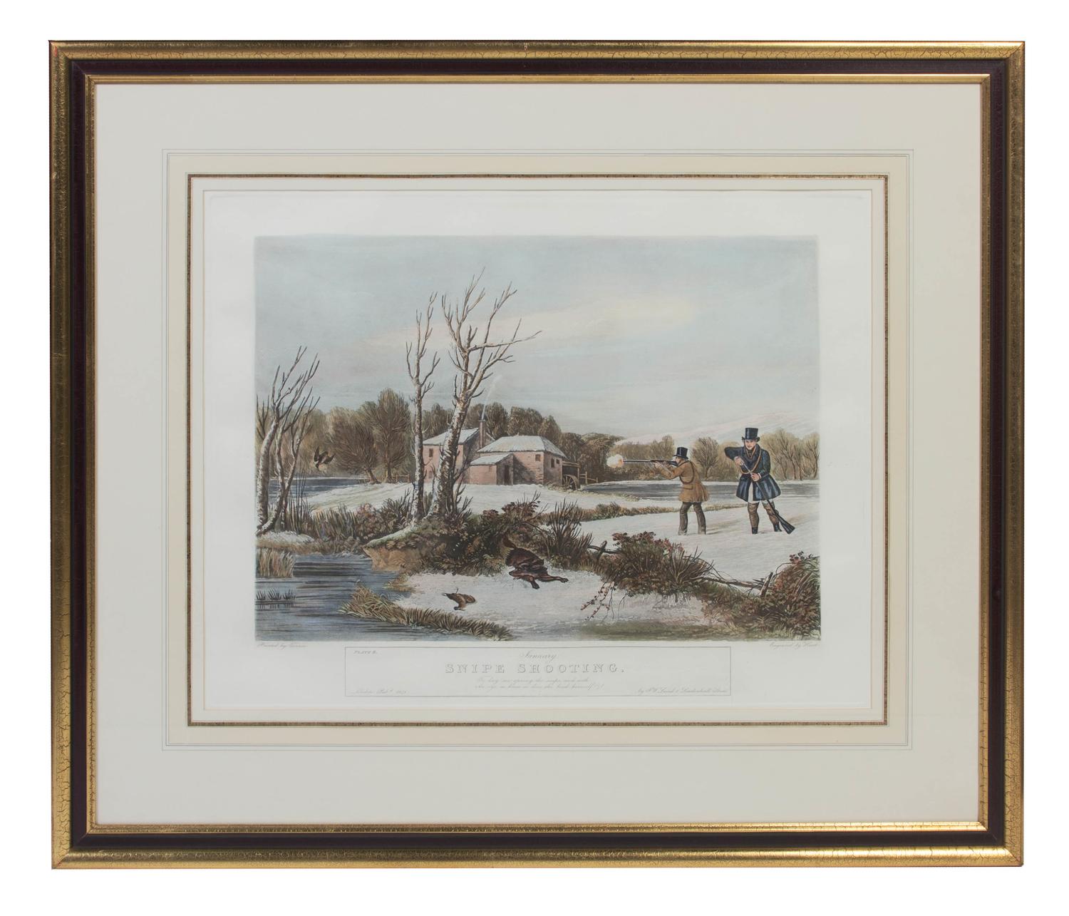 Six English Handcolored Engravings, AFTER FRANCIS CALCRAFT TURNER (BRITISH, C. 1782-1846), Height 17 3/4 x width 22 1/2 inches (visible — AFTER FRANCIS CALCRAFT TURNER (BRITISH, C. 1782-1846),
