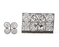 A Wrought Iron Door Grill and Scrolled Wrought Iron Architectural Element, French, 18th Century