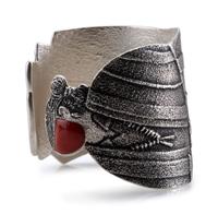 Tufa Cast Silver Figural Cuff Bracelet, with Coral Cabochon