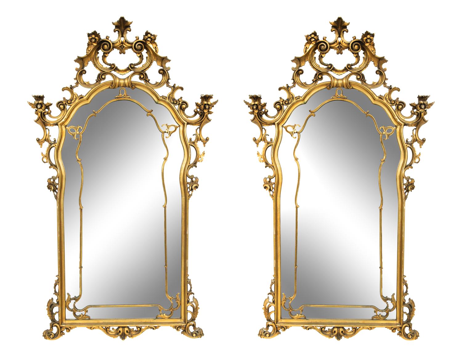 A Pair of Italian Rococo Style Giltwood Mirrors