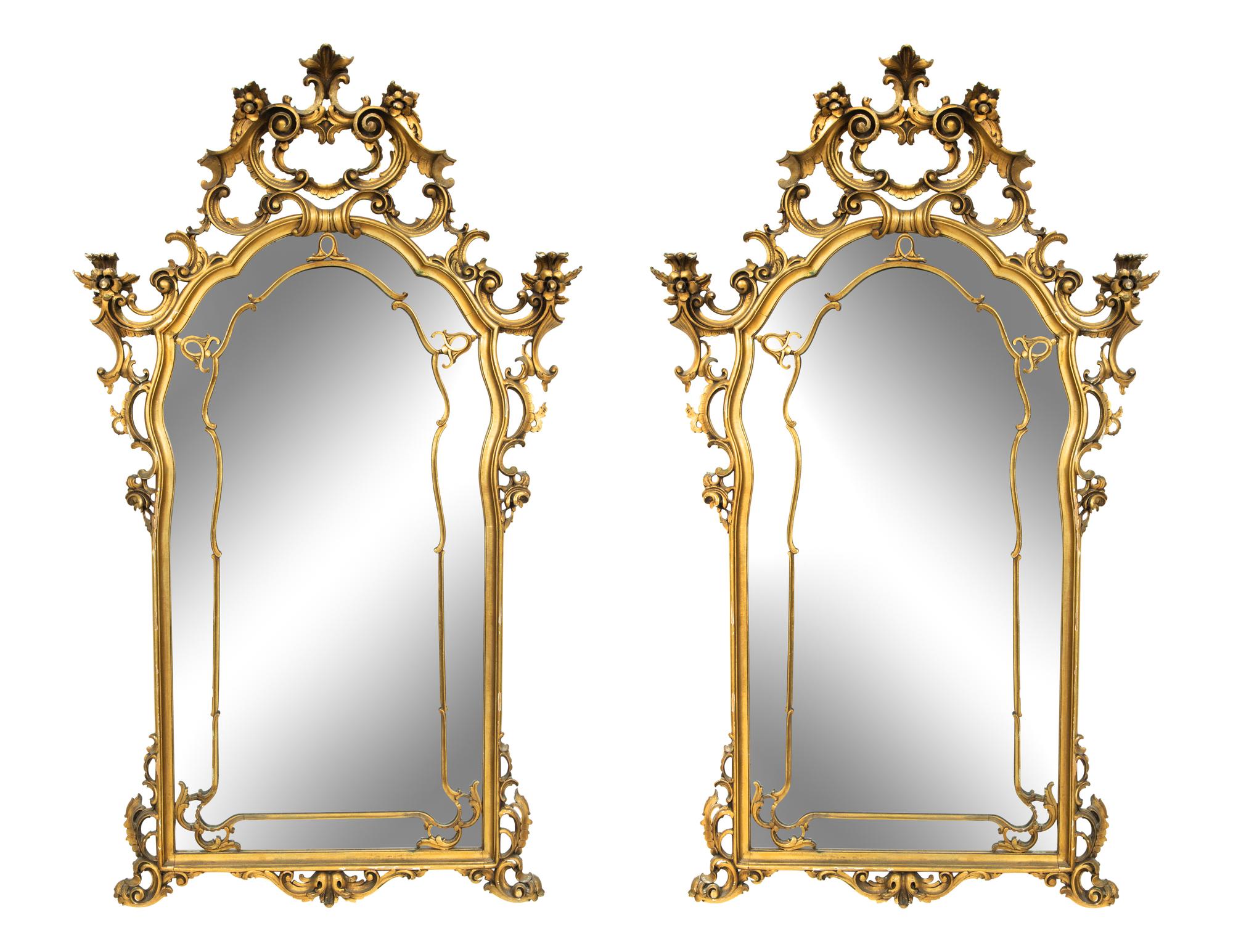 A Pair of Italian Rococo Style Giltwood Mirrors