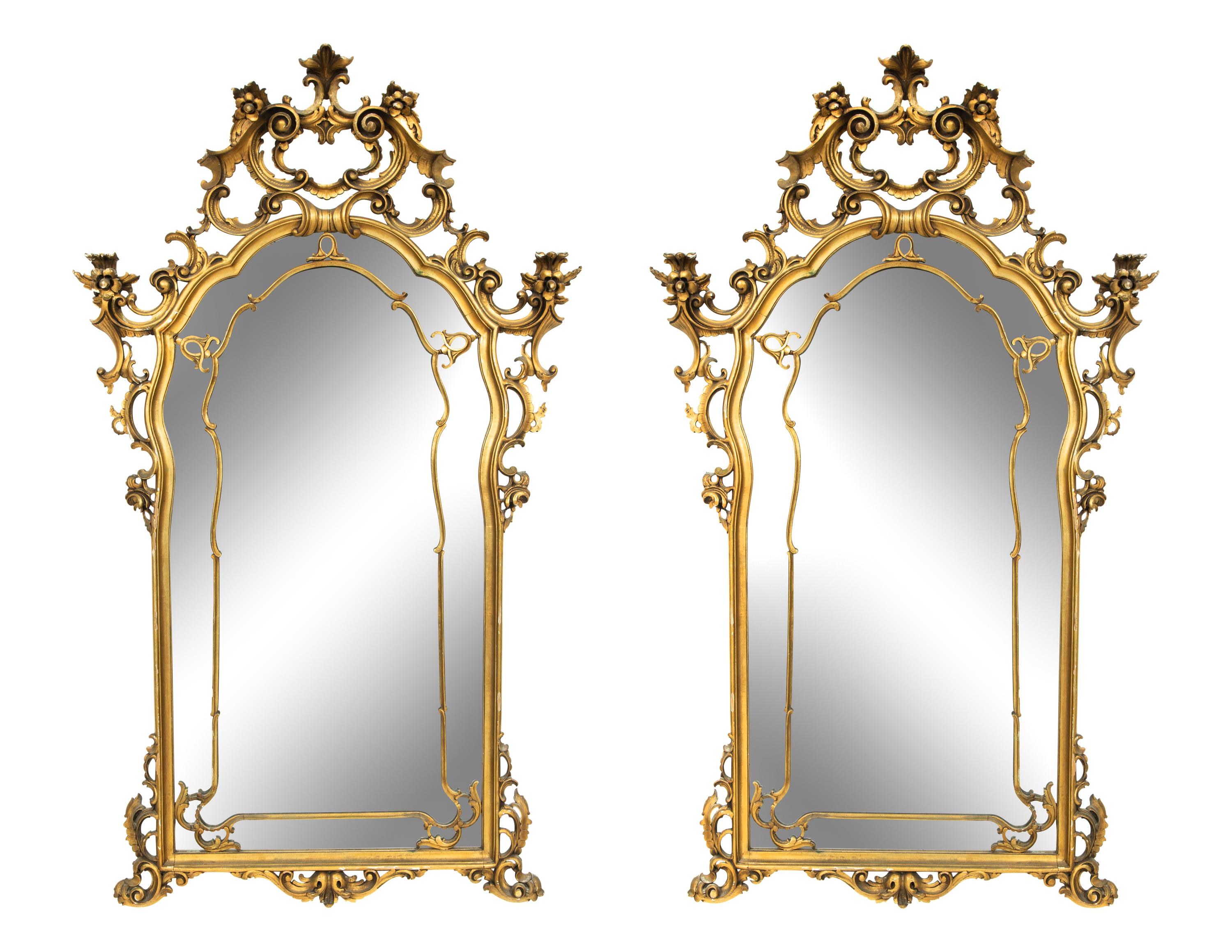 A Pair of Italian Rococo Style Giltwood Mirrors