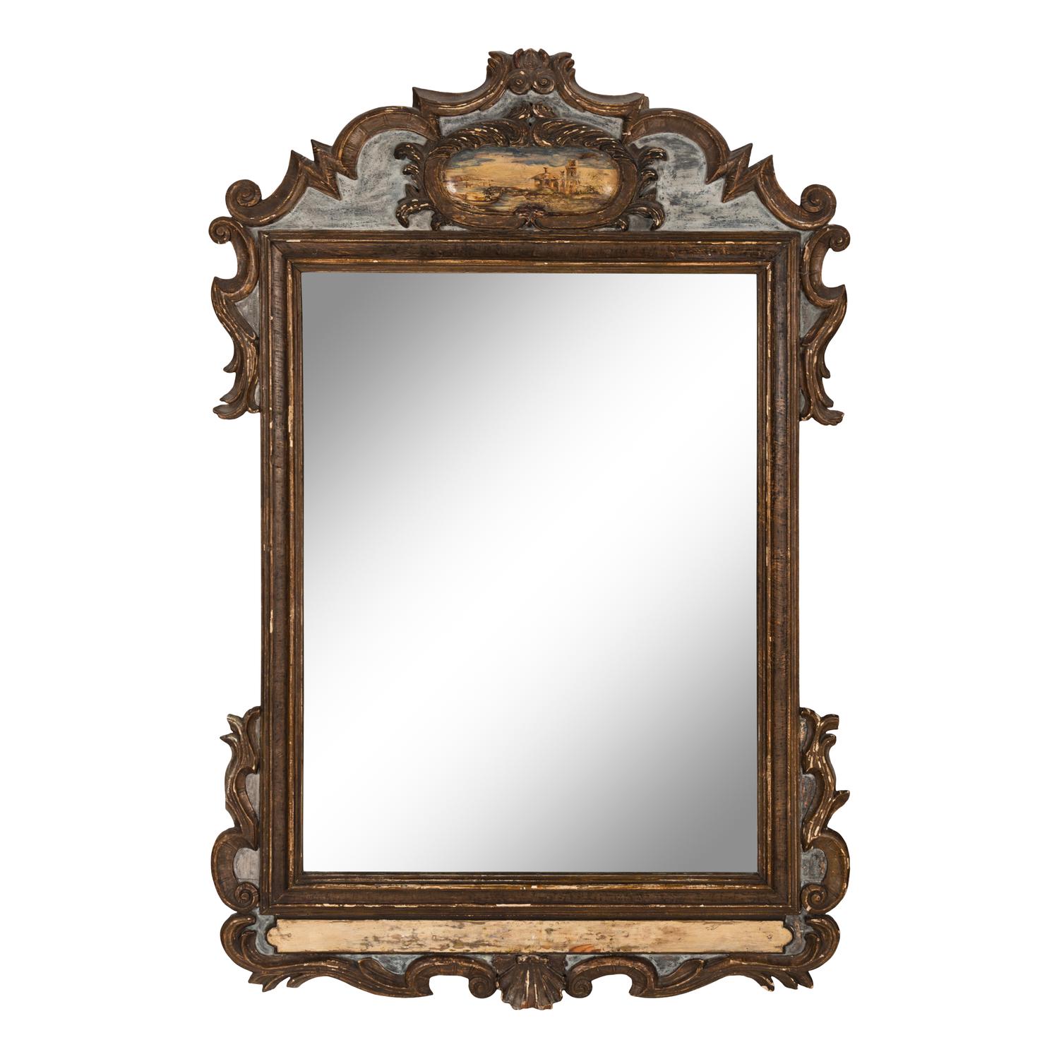 A Pair of Italian Painted and Parcel-Gilt Mirrors