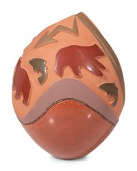 Red, Green, and Tan Pottery Vase