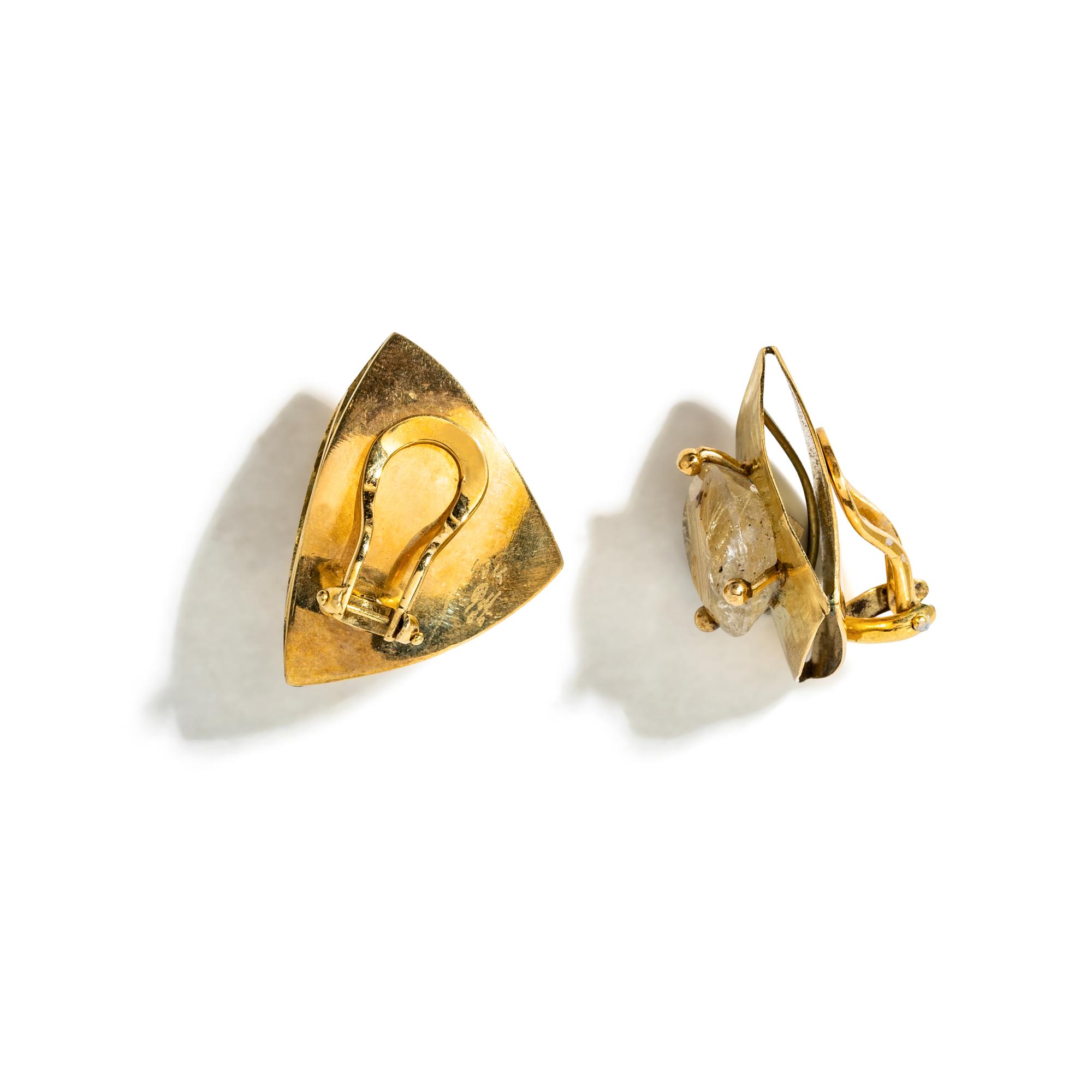 YELLOW GOLD AND RUTILATED QUARTZ EARRINGS