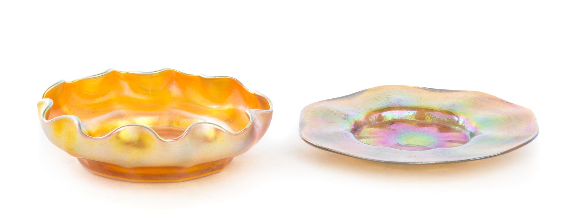 Tiffany Studios, a Favrile glass finger bowl and underplate
