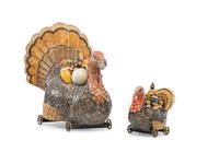 Two Turkey Form Pull Toys, Each With 9 Pin Game