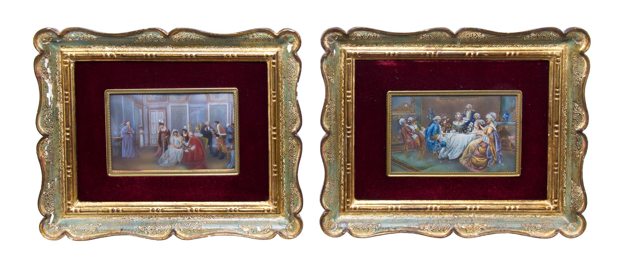 A Pair of French Paintings on Ivory, Width of ivory 5 1/8 inches.