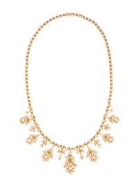 ANTIQUE, YELLOW GOLD AND SEED PEARL FLOWER NECKLACE