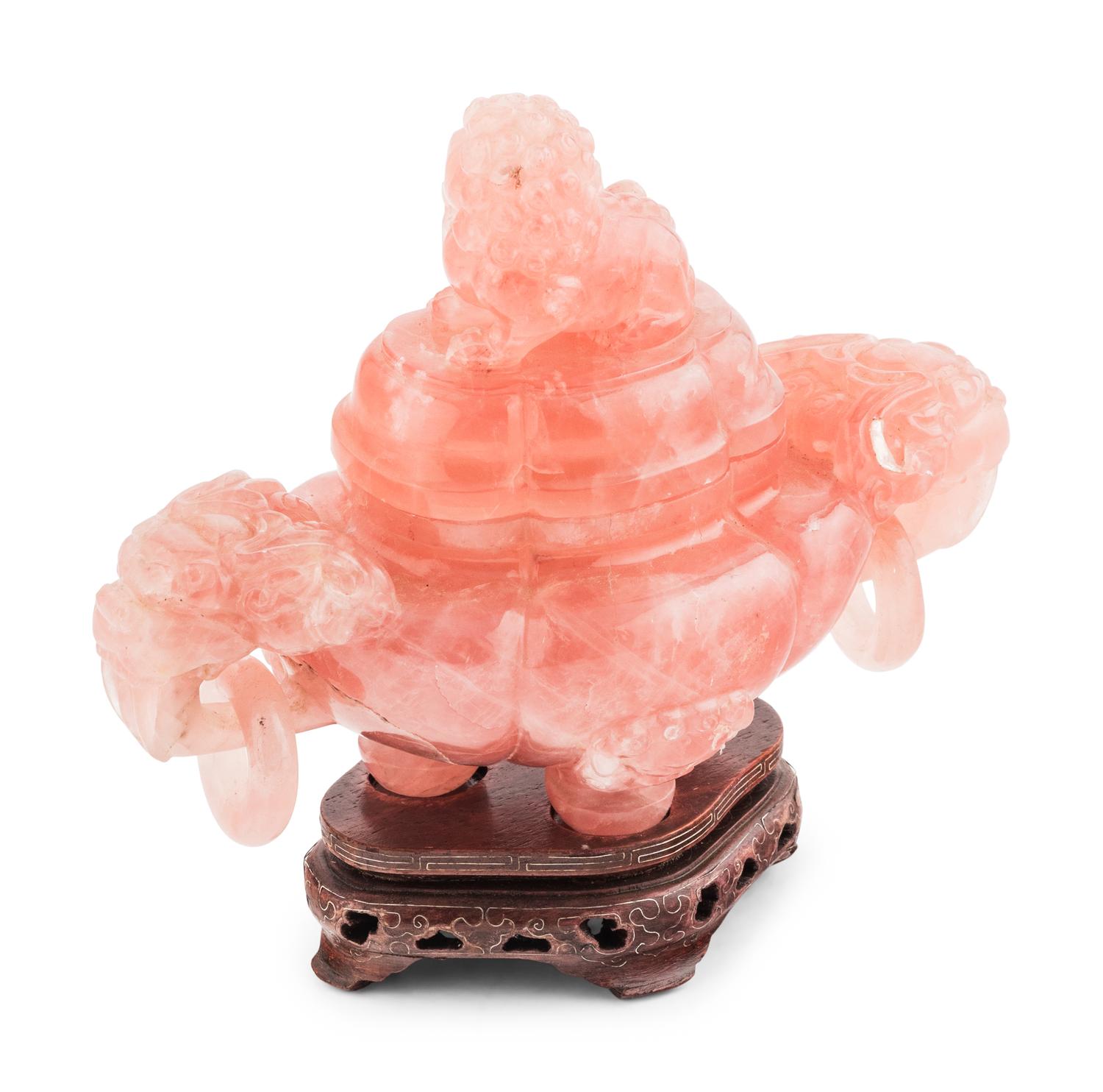 A Chinese Carved Rose Quartz Incense Burner