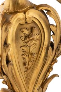 A Pair of Louis XV Style Gilt Bronze Six-Light Candelabra Mounted as Lamps