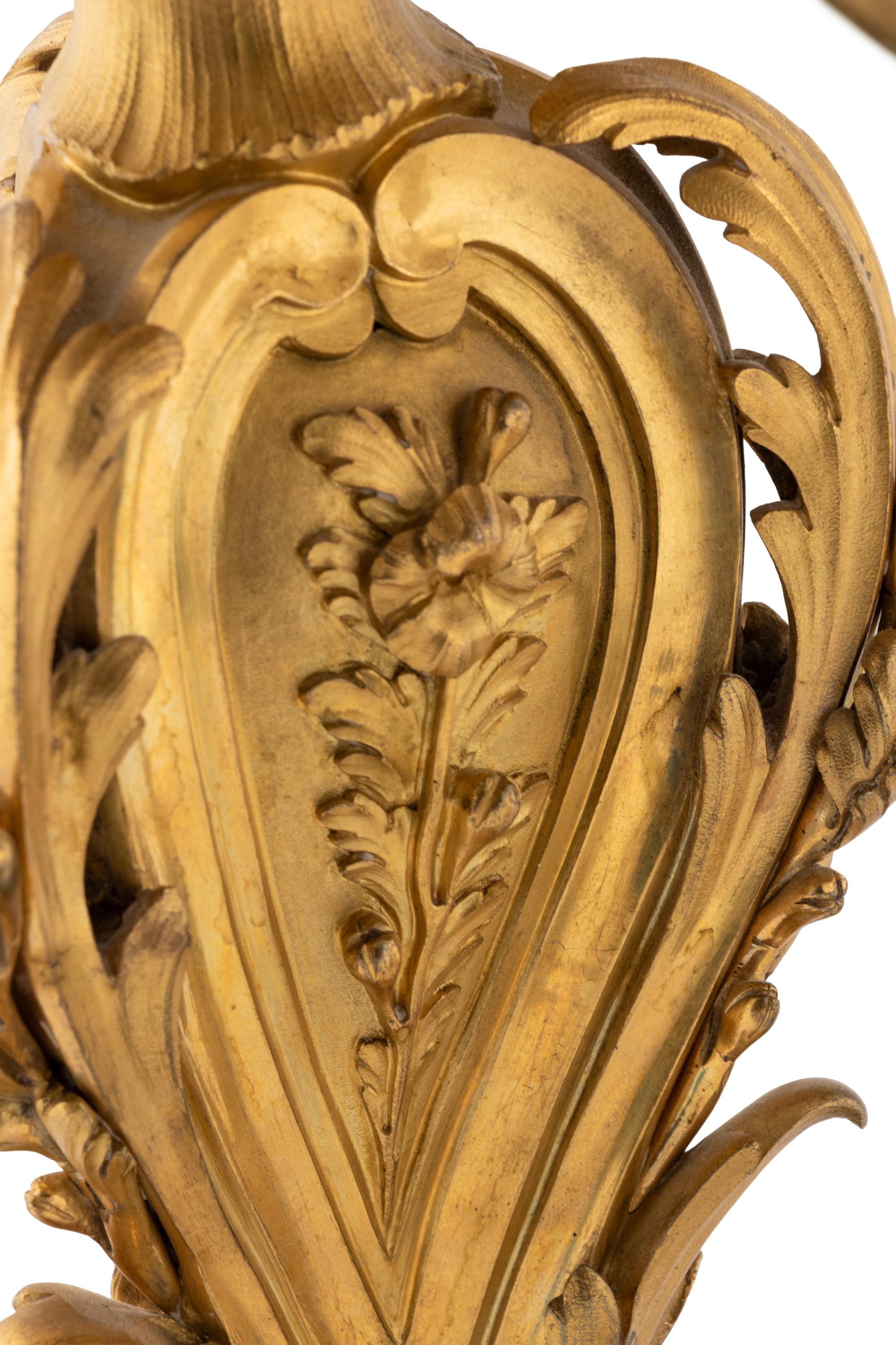 A Pair of Louis XV Style Gilt Bronze Six-Light Candelabra Mounted as Lamps