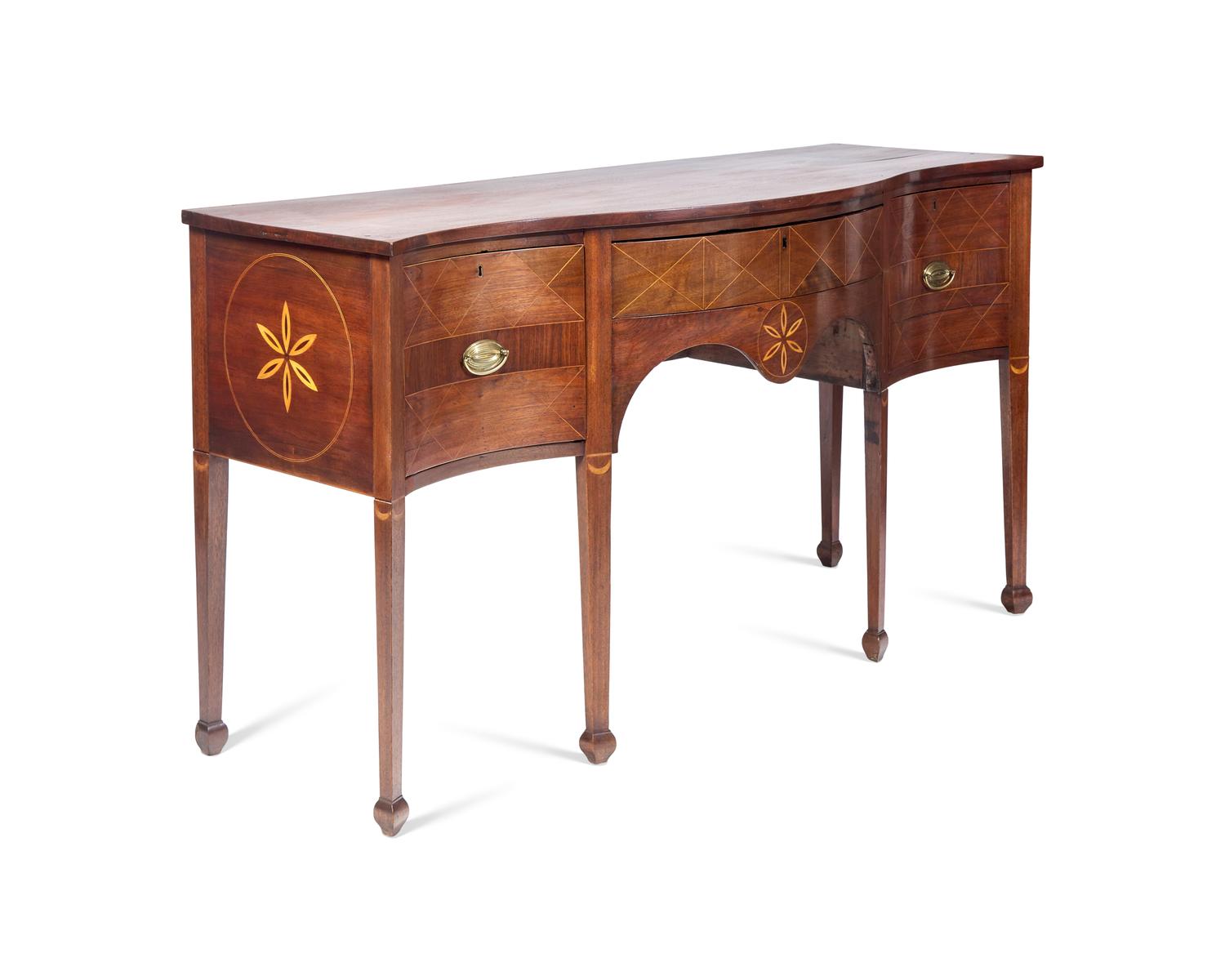 A Federal Inlaid Serpentine Walnut Sideboard