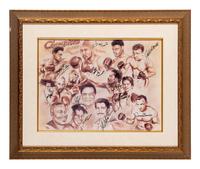 A Boxing Champions Signed Autograph Print Including Roberto Duran, Jake LaMotta and Diego "Chico" Corrales,
