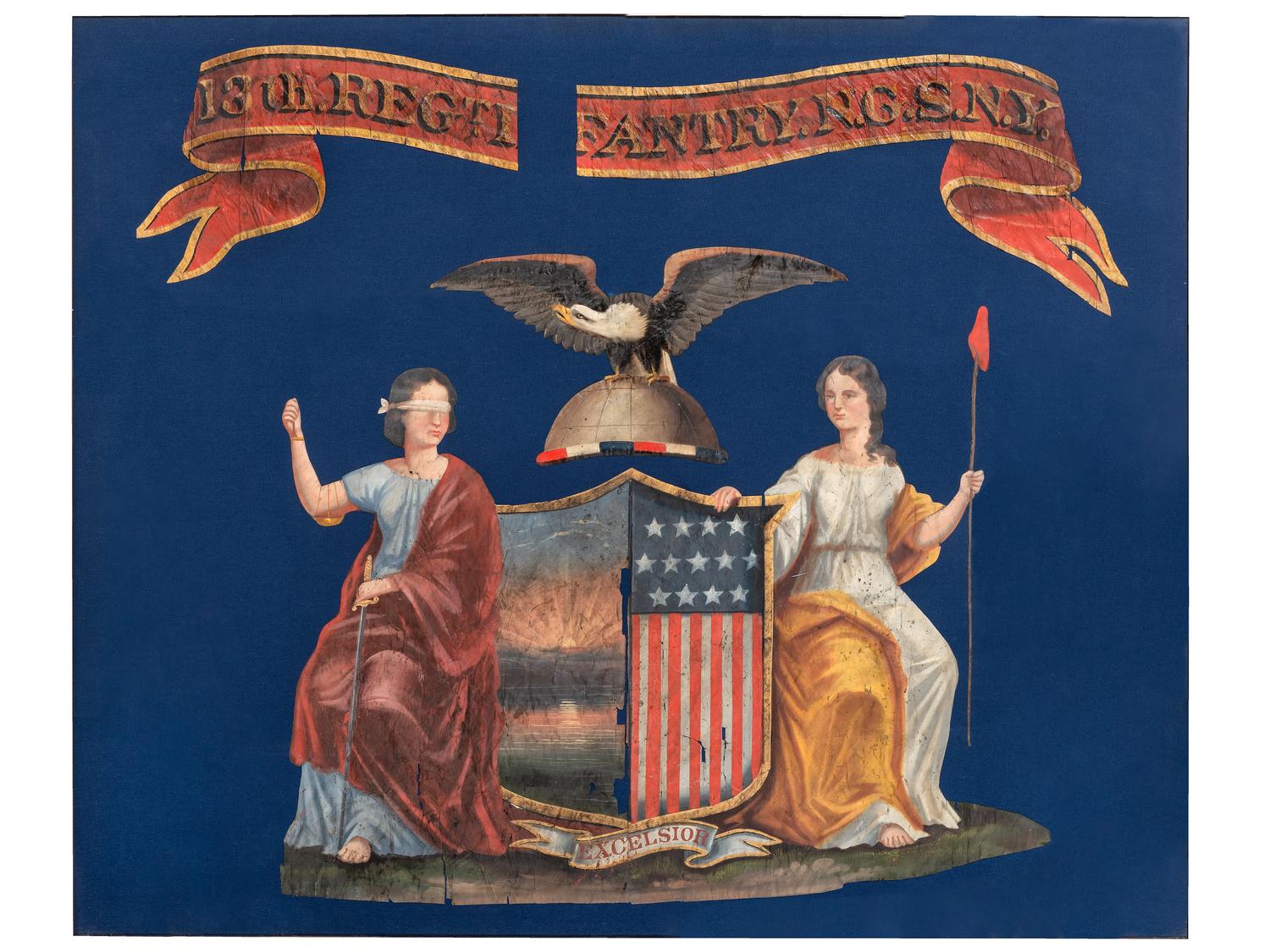 [CIVIL WAR]. Semi-restored flag of the 13th New York State Militia, the "National Grays."